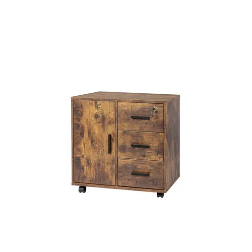 relaxdays Abschließbarer Rollcontainer Vintagebraun - Robuster Rollcontainer mit 3 Schubladen und 2 Türfächern für optimalen Stauraum im Büro. Die abschließbare Schublade sorgt für Sicherheit, während die 4 Rollen flexibles Verschieben ermöglichen.