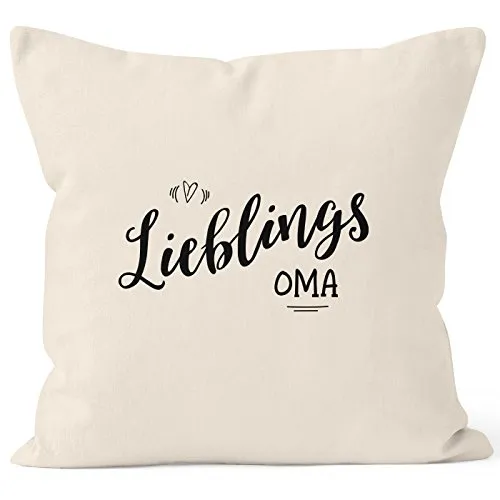 MoonWorks Kissenbezug Lieblingsoma Geschenk Familie Oma Großmutter Großeltern Family Kissen-Hülle Deko-Kissen 40x40 Baumwolle Natur 40cm x 40cm
