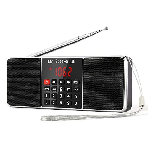 PRUNUS J-288 UKW/FM AM Digital Radio mit Bluetooth, Kleines Radio mit Heavy Bass Lautsprechern, TF/USB/AUX-Player, Stereo Sound und Sleep Timer Funktion, Angetrieben durch 1200mAh Akku.