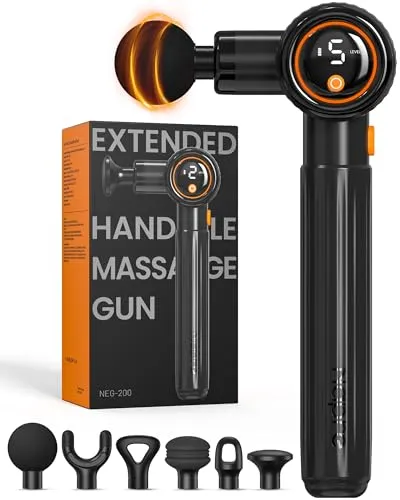 Massagepistole,Napre Massage Gun Massage Pistole mit Verlängerungs Griff und 3 Einstellbaren Winkeln,Muskel Percussion Massagegerät für Rücken/Nacken/Schulter Entspannung,Handmassagegerät,Schwarz