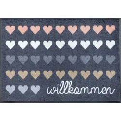 wash+dry by Kleen-Tex Fußmatte Willkommen Herzen - Fußmatte mit rutschhemmender Beschichtung, waschbar und ideal für Eingangsbereiche, sorgt für einen einladenden Look mit Herzen-Motiv.