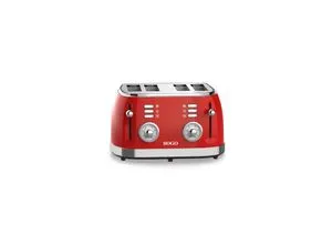 SOGO RETRO Serie Toaster rot - Toaster für Sandwiches und Paninis mit elektronischer Temperaturregelung. Elegantes Design in metallischem Rot und praktische Funktionen wie Abbruch- und Auftaufunktion.