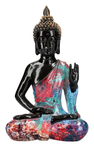Buddha Dekofigur - Colorful Art von Figuren Shop GmbH - Figuren & Skulpturen, kreative Buddha Dekofigur aus Kunststein, ideal als Geschenk oder für besondere Anlässe, 32 cm hoch und mehrfarbig gestaltet.