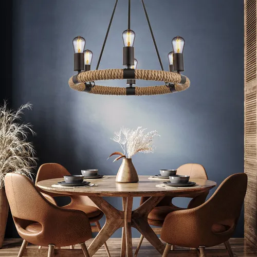 Hanf Seil Hänge Kron Leuchter FILAMENT in schwarz von Globo