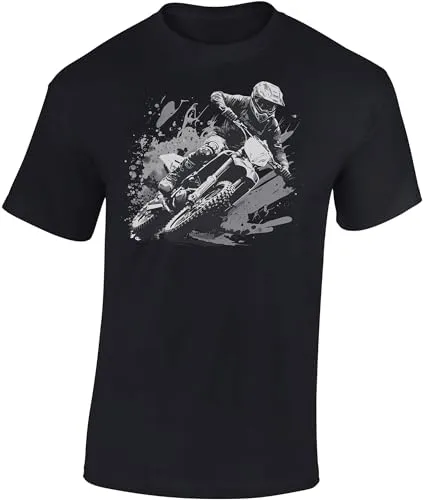 Baddery Motocross Tshirt Herren : Dirt Rush - T-Shirt für Männer & Jungen - Enduro Motorrad Bike Shirt Bekleidung (Schwarz M)