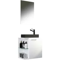 Mid.you Gästebad Hausa BL 3-teilig, Weiß, Metall - Badmöbel-Set, hängend und platzsparend, ideal für stilvolle Gäste-WCs mit einem praktischen Fach und modernem Design.
