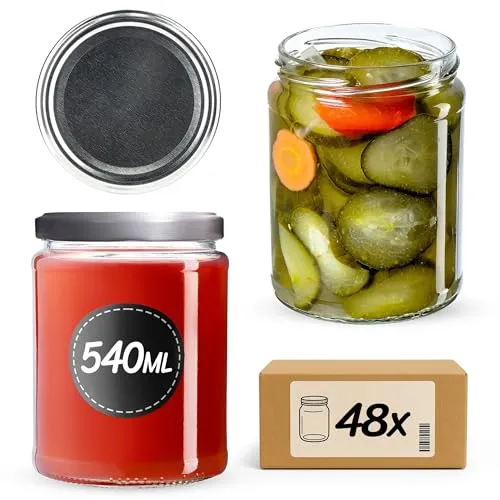 KADAX Konservengläser 540 ml - 48er Set mit Schraubdeckel - Einmachgläser, ideal zum Einkochen von Obst und Gemüse, hitzebeständig und bruchsicher. Perfekt für die Aufbewahrung von Lebensmitteln und in verschiedenen Designs erhältlich.