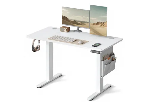 SONGMICS Höhenverstellbarer elektrischer Schreibtisch - Schreibtisch mit Memory-Funktion für 4 Höhen, ideal für ergonomisches Arbeiten und flexibles Home Office, ausgestattet mit Stoff-Organizer und Haken.