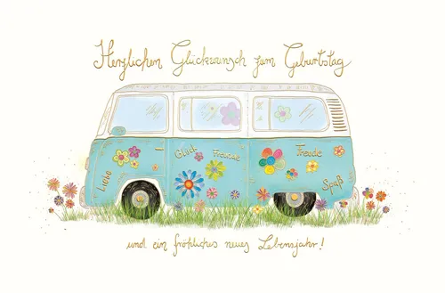 Geburtstag - Glückwunschkarte im Format 11,5 x 17 cm mit Umschlag - Bus