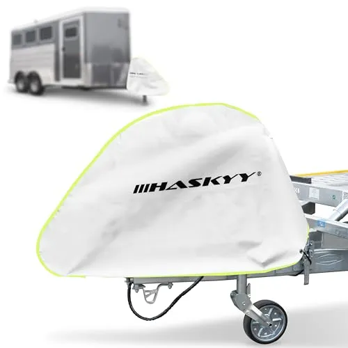 Deichselabdeckung I 90 x 60 cm I Wasserdicht I Deichselhaube für Anhänger Wohnwagen I Weiß Neonumrandung I LKW-Plane I Universal Deichselschutzhülle Anhängerkupplung Abdeckung