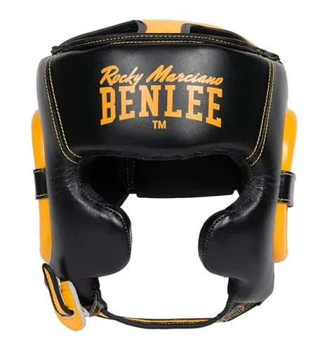 BENLEE Kopfschutz Brockton L/XL – Schwarz/Gelb - Kopfschützer für Kampfsport, hochwertig aus Leder, bietet optimalen Gesichtsschutz und ist mit praktischem Klettverschluss ausgestattet.