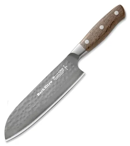 F. DICK Santoku DarkNitro 18 cm - Profi Kochmesser - Kochmesser aus Spezialstahl mit extra scharfer Klinge (61 HRC) und elegantem Eichenholzgriff, ideal für präzises Schneiden von Fleisch, Fisch und Gemüse.