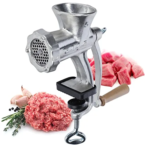 KADAX Fleischwolf aus Eisenguss – Manuelle Vintage Fleischmaschine mit Tischklemme (Größe 5) - Fleischwölfe – Robuste manuelle Maschine aus verzinktem Gusseisen, ideal für frisches Hackfleisch und vielseitige Zubereitung von Obst und Nüssen. Praktischer Retro-Stil für Ihre Küche!