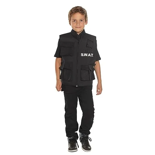 Boland 00488 - Weste SWAT, für Kinder, Einheitsgröße, Jacke, Schutzweste, Polizei, SEK, Kostüm, Karneval, Mottoparty, Schwarz