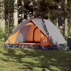 vidaXL Kuppel-Campingzelt für 3 Personen – Grau und Orange mit Quick Release - Robustes Campingzelt für 3 Personen, wasserdicht und winddicht. Mit praktischem Quick-Release-System für schnellen Aufbau und E-Anschluss für Stromversorgung. Ideal für Outdoor-Abenteuer!