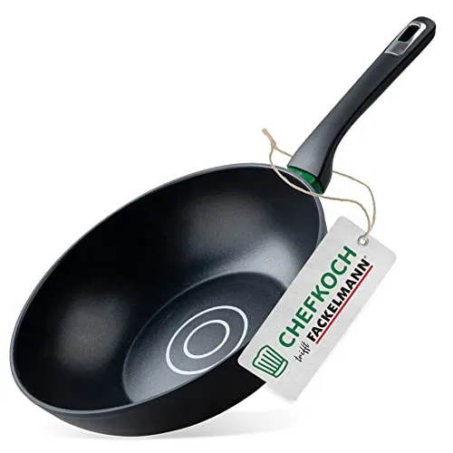 FACKELMANN Chefkoch Wokpfanne Ø28 cm Hamburg – Leichte Wokpfanne mit Antihaft-Beschichtung - Wokpfanne für alle Herdarten, inklusive Induktion. Mit Öl-Dosiersystem für fettfreies Kochen und hochwertiger Antihaftbeschichtung für müheloses Braten ohne Anbrennen.