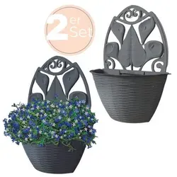 2x Blumentopf Wand Blumentopf Wandmontage Wandblumentopf Wandvasen für Pflanzen Pflanzen Wandhalterung Wandtopf Außenbereich 32 cm Anthrazit Rattan