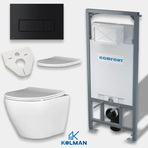 Spülrandlos Wand Hänge WC Set inkl. Vorwandelement, Drückerplatte, Schallschutz