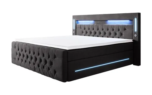 Luxusbetten24 Boxspringbett Moonlight, mit LED-Beleuchtung, USB-Anschluss und Stauraum