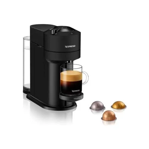Nespresso Vertuo Next Black Mat - Krups Kaffeemaschine YY4606FD - 1-Tassen-Kaffeemaschine mit 5 Tassengrößen, Zentrifusionssystem für hochwertigen Kaffee und automatischer Kapselerkennung für perfekte Extraktion.