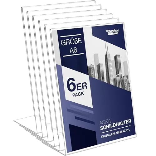 Dasher Products Acryl-Schildhalter, abgeschrägte Rückseite, 10,8 x 15,3 cm, Economy Portrait Werberahmen, perfekt für Zuhause, Büro, Geschäft, Restaurant (A6 - 6 Pack)