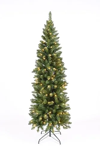 Tarrington House LED Weihnachtsbaum, beleuchtet, Metall/PVC, ¯ 65 x 180 cm, 200 LED GlŸhbirnen warmwei§, mit schlanker, platzsparender Form