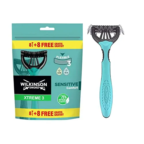 Wilkinson Sword Xtreme 3 Sensitive Packung mit plus 4 Angeboten, Grün, 16 stück, Pack of 8