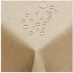 DecoHomeTextil Heimtextilmanufaktur Tischdecke Leinen Optik Tischdecke Tischtuch Abwaschbar Wasserabweisend beige Eckig 110 x 140 cm