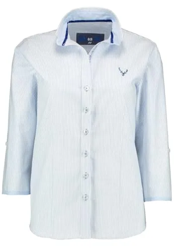 OS Trachten Langarm Trachtenbluse mit Stehkragen Ladora, Größe:42, Farbe:Mittelblau