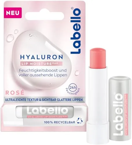 Labello Lippenpflegestift mit Hyaluronsäure für 24h Feuchtigkeit, Lippenbalsam mit Menthol und ultraleichter Textur, unterstreicht die natürliche Lippenfarbe, Hyaluron Lip Moisture Plus Rosé (5,2 ml)