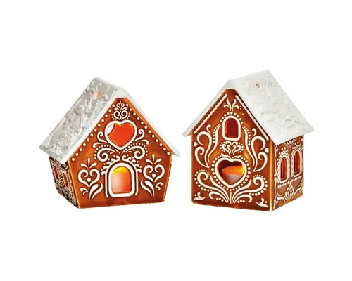 matches21 HOME & HOBBY Kerzenhalter Lebkuchen Lichthaus 9 cm als Teelichthalter Windlicht Tischdeko (2 St), Porzellan Lebkuchenhaus als Weihnachtsdeko ohne Leuchtmittel