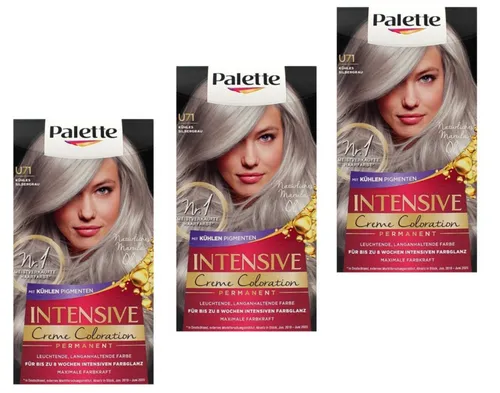 3x Palette Intensive Creme Coloration Permanent U71 Kühles Silbergrau (3er Pack)