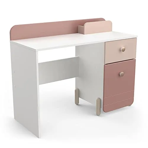 habeig Kinderschreibtisch - Moderner Kindertisch in Rosa/Weiß - Stylischer Kinderschreibtisch mit natürlichem Design, ideal für Hausaufgaben und kreatives Spielen. Sicher und funktional mit Ablage und Schublade für Ordnung. Maße: 103x80cm.