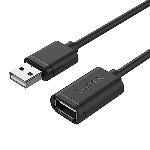 UNITEK Kabel USB 2.0 A Stecker auf USB A Buchse / Verlängerungskabel / 1,5 Meter, Schwarz / Verlängerung für Drucker, Tastatur, Kartenleser etc. / Y-C449GBK