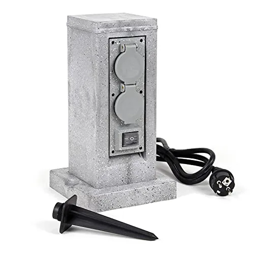 Steckdosensäule 4fach in Granitoptik, IP44 in grau von Wiltec
