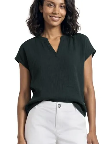 Street One Damen Blusenshirt aus Musselin - Leichtes Blusenshirt mit Split Neck und lässigen Dropped Shoulders, ideal für sommerliche Outfits und aus reiner Baumwolle gefertigt.