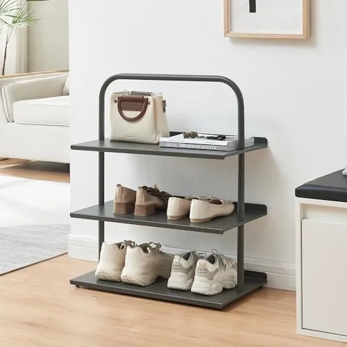 [en.casa] Schuhregal Poytya – 3 Ebenen Metall für 6 Paare in grau von en.casa