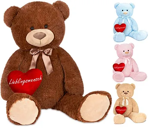 BRUBAKER XXL Teddybär 100 cm Braun mit Herz