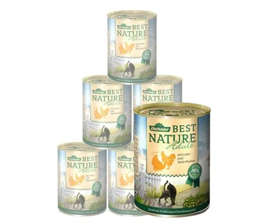 Dehner Best Nature Katzenfutter Adult, Geflügel und Leber mit Haferflocken, 6 x 400 g (2.4 kg) , 400g (6er Pack)
