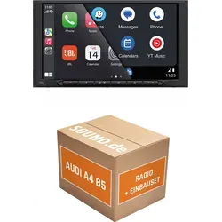 JBL Legend 700D Autoradio Einbaupaket für Audi A4 B5 - Komplettset für den einfachen Austausch des Radios in Ihrem Audi A4 B5 (1994-2001). Enthält alles für die Installation: JBL Legend 700D, Entriegelungsbügel, Radioblende und mehr. Genießen Sie kabelloses CarPlay und Android Auto!