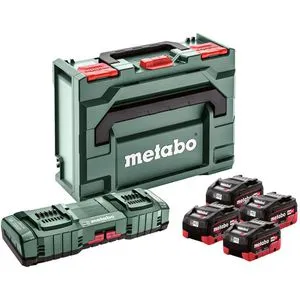 Metabo Werkzeugakku Basis Set 685180000 - 18V / 5,5Ah mit 4 Akkus und Doppelladegerät - Elektrowerkzeug-Akkus: 4 LiHD 5,5Ah Akkus mit patentierter Air Cooled-Ladetechnologie für maximale Leistung und lange Einsatzzeiten.