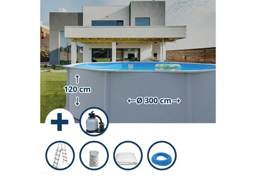 Waterman Rundpool Stahlwandpool Set (6-teilig) 300 x 120 cm - Erlebe den Sommer im eigenen Pool! Hochwertiges Stahlwandpool-Set, ideal für Garten und Freizeit. Langlebig und stabil, perfekt für DIY-Projekte. Inklusive Zubehör für sofortigen Badespaß.