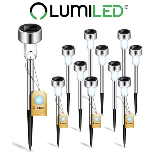 LUMILED 10x Solarleuchte Gartenleuchte Wegeleuchte mit Erdspieß 6500K Solarlampe