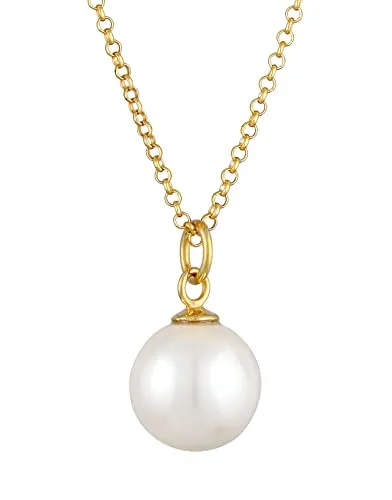 Damen Halskette mit Perlen Anhänger aus 925 Sterling Silber vergoldet - Elegante Kette für Damen mit 10 mm Perlenanhänger, aus hochwertigem 925er Sterlingsilber vergoldet. Perfekt verpackt als Geschenkidee für besondere Anlässe.