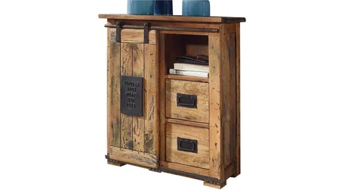 Massivart® Sideboard EMANUEL 75 cm aus Mango Holz mit Gusseisen-Applikation