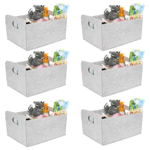 6er Set faltbare Aufbewahrungsboxen aus Filz - Körbe für Innenräume, klappbar und ohne Deckel, ideal zur platzsparenden Aufbewahrung.