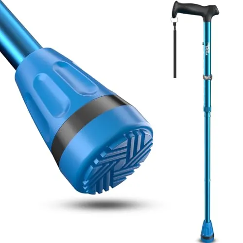 HEALTHBAZAAR Alle Gelände Gehstock für Männer und Frauen, Leicht, Faltbar, Verstellbar, Stoßdämpfung, Zusammenklappbarer Gehstock für Senioren und Erwachsene (Blau)