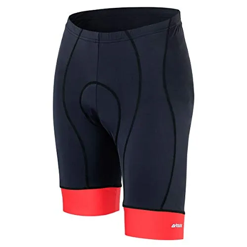 Airtracks Herren Fahrradhose Kurz Radhose Comfort Line Kurze MTB Radlerhose Mountainbike 3D Coolmax Gepolstert Atmungsaktiv Reflektoren S M L XL XXL 3XL 4XL - schwarz-rot - M