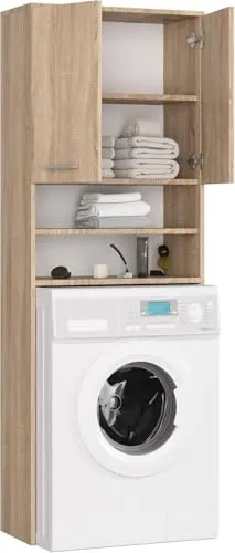 BDW Waschmaschinenschrank 180x64x30 cm, Badezimmer Hochschrank, Badezimmerschrank Hoch, Badezimmer Möbel, Bad Schrank Badezimmerschrank, Badregal, Waschmaschine, Eiche Sonoma