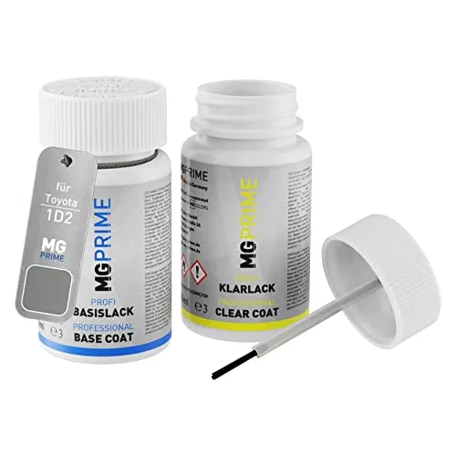 MG PRIME Autolack Lackstift Set für Toyota 1D2 Grey Metallic/Silbergrau Metallic Basislack Klarlack je 50ml